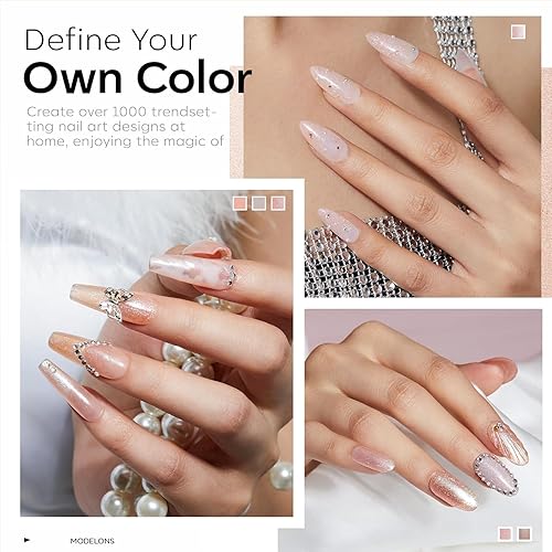 Miniatura 5 de modelones - Juego de 6 esmaltes en gel, tonos piel neutros, rosa con brillantina, pera brillante, manicura semipermanente de led para casa, sala de