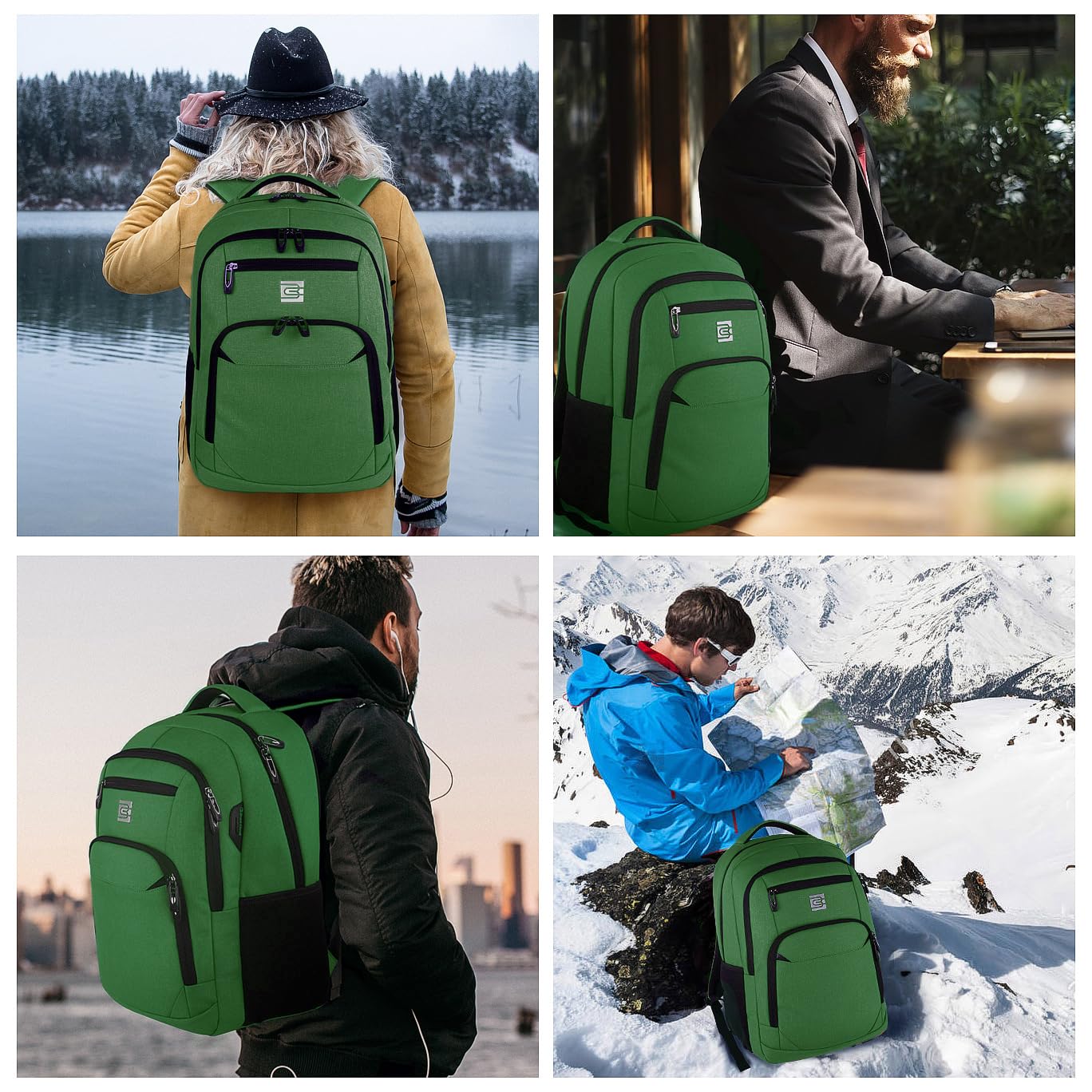 Volher Laptop Backpack,Business Travel Anti Theft Slim Durable Laptops Backpack with USB Charging Port,Water Resistant College Computer Bag for Women & Men Fits 15.6 Inch Laptop and Notebook-Green