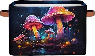 Neon Forest Mushroom Storage Basket with Handles Collapsible Storage Bins Rectangular Toy Storage Organizer Box Fabric Shelf Baskets for Nursery Bedroom Bathroom 1PC