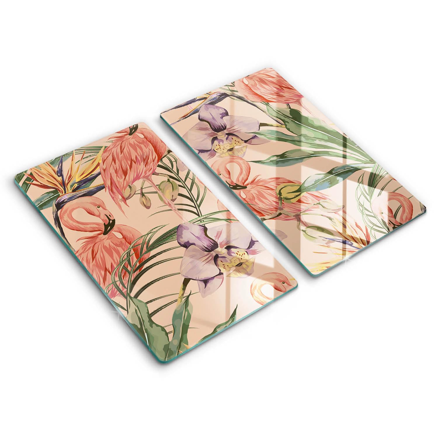 Plaque de protection induction Wallfluent 2x30x52cm décor flamants pour cuisine