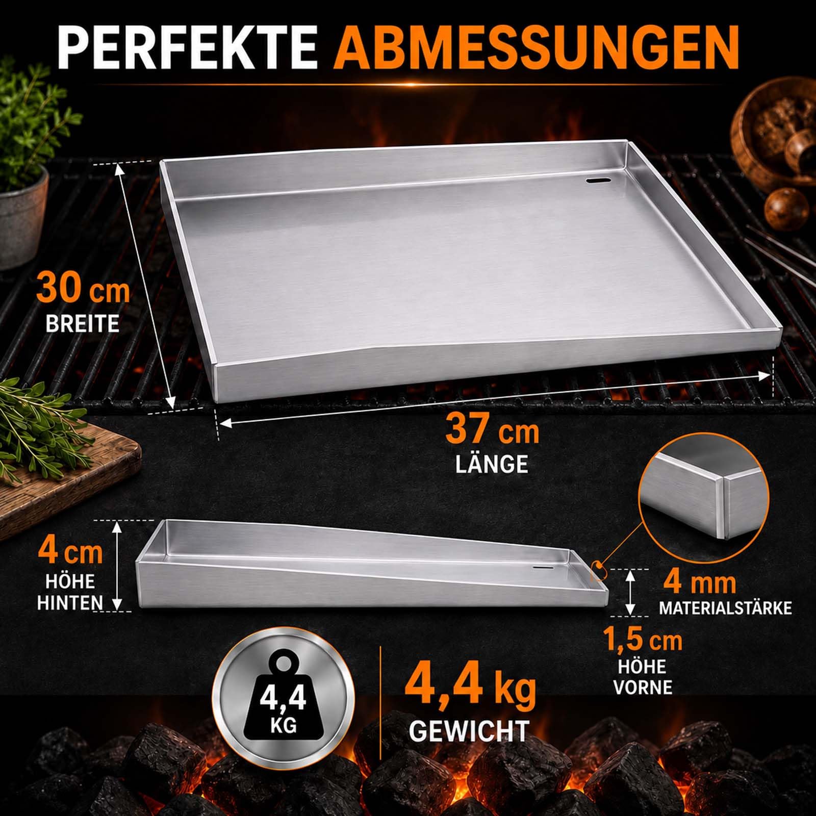 Buri 1 Plancha-Set 30x37 CM, Acciaio, Compatibile Con Napoleone Gasgrills