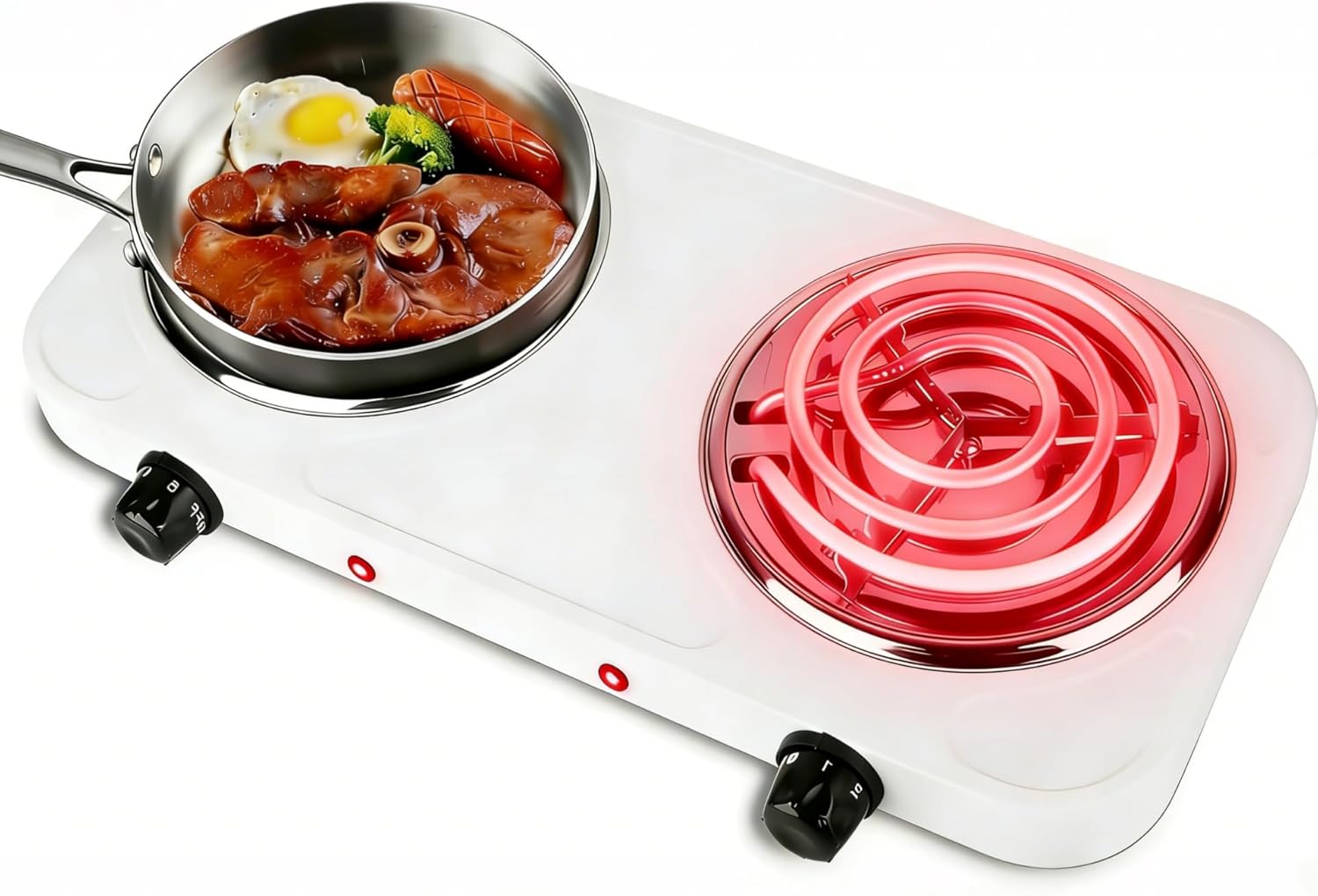 2000W Double Burner, Electric Hot Plate for Cooking Portable Cooking Stove, Countertop Burner Cooktop for Kitchen, Dorm, Temperature Control, Easy to Clean, White