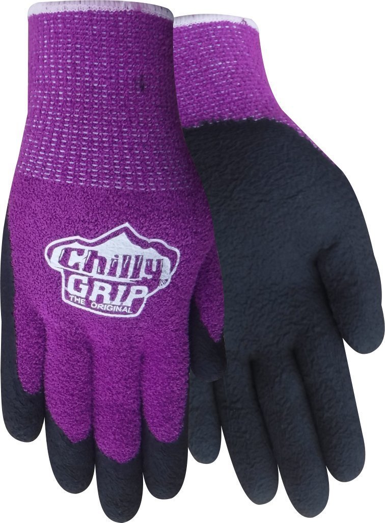 Red Steer A310, Chilly Grip Women's Chenille Glove, Textured Foam Rubber Palm, Thermal Knit Liner, Purple and Black, Medium, 3 Pack_AB Y