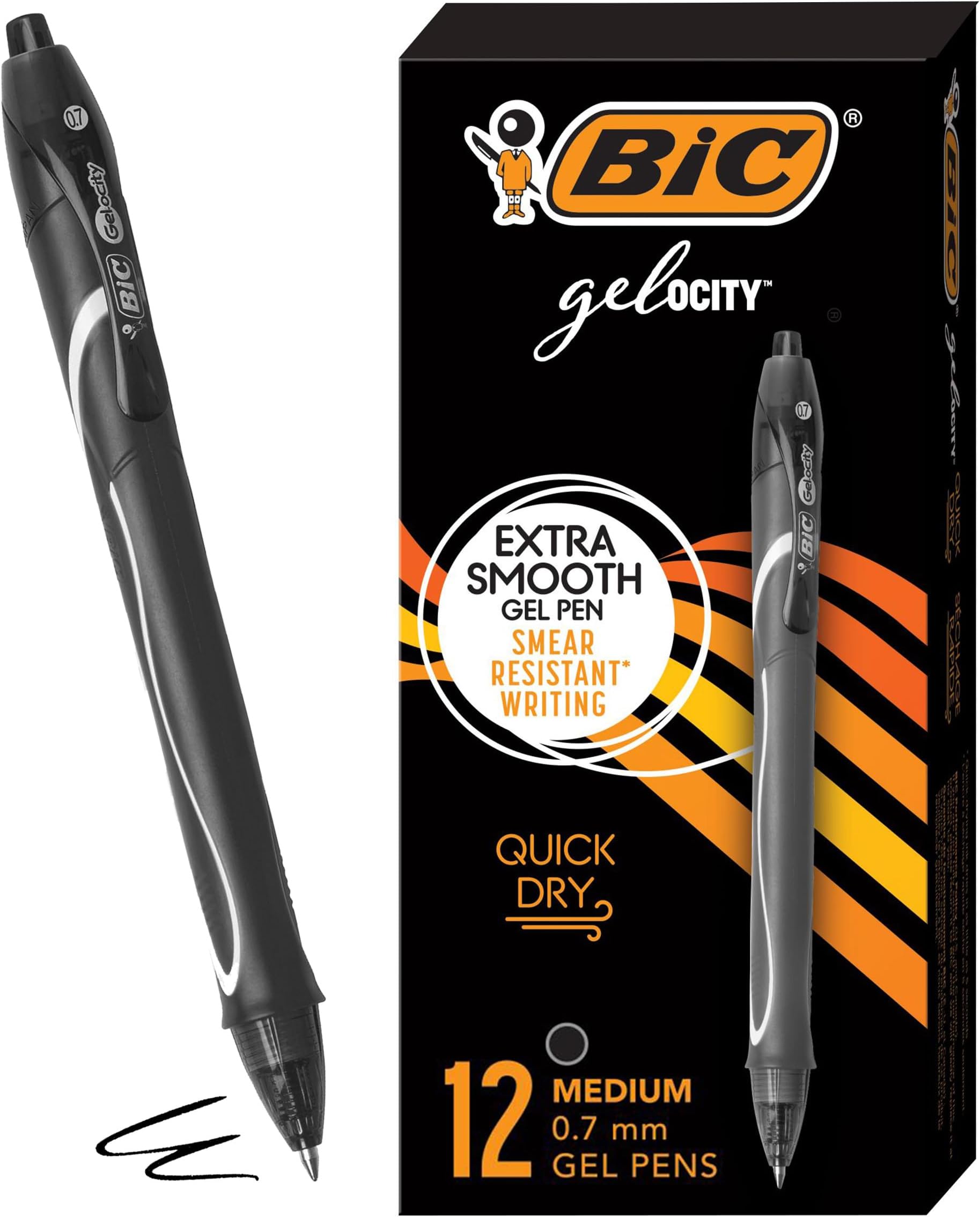 Gel-ocity Quick Dry Black Gel Pens, Medium Point (0.7mm), 12-Count Pack, Retractable Gel Pens With Comfortable Full Grip