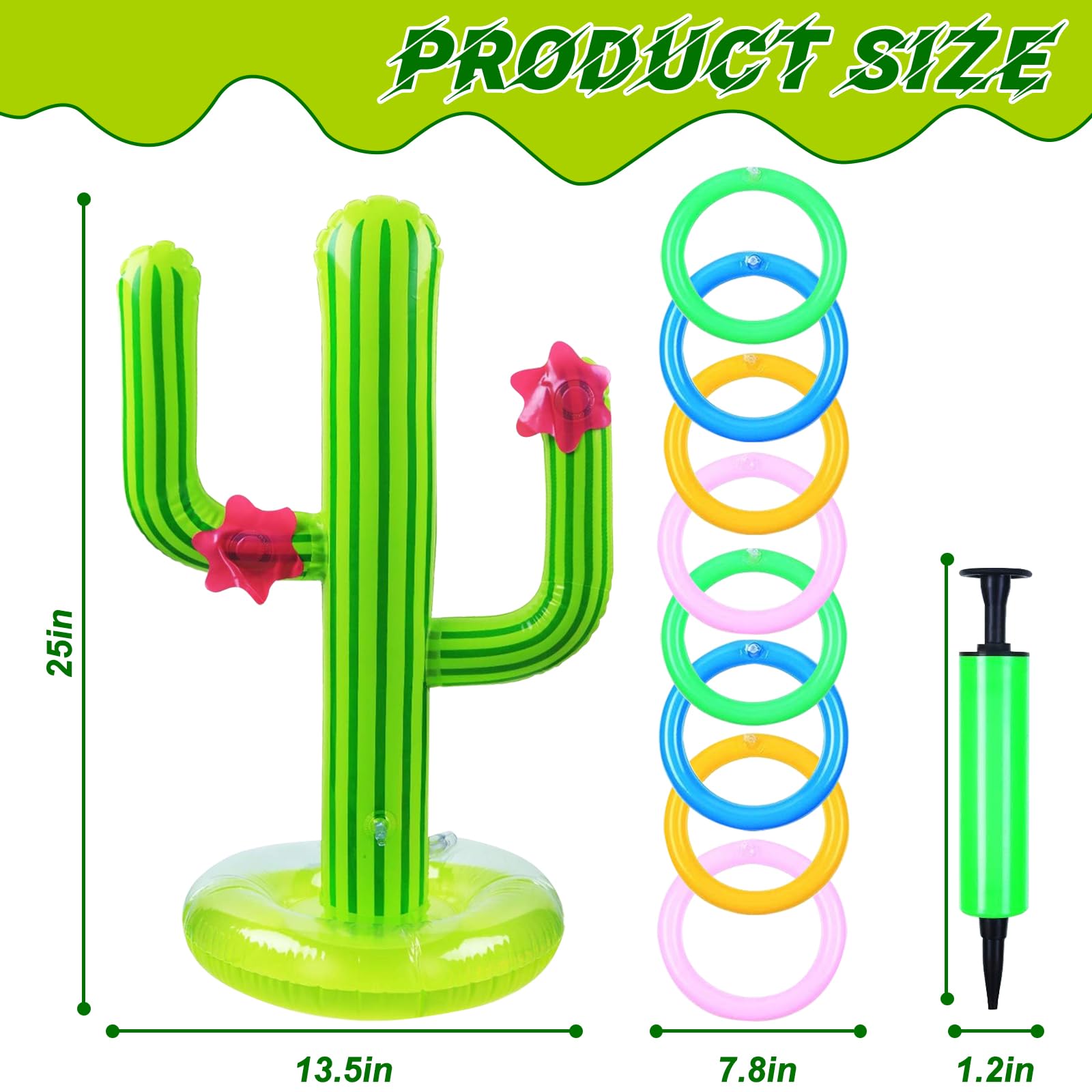 1 Jouet Gonflable pour Cactus, Cactus Gonflable Jeu de Lancer D'anneau, Jeu de Lancer d'Anneaux, 8 Pinces, Jeux Piscine Exterieur Hawaii Party