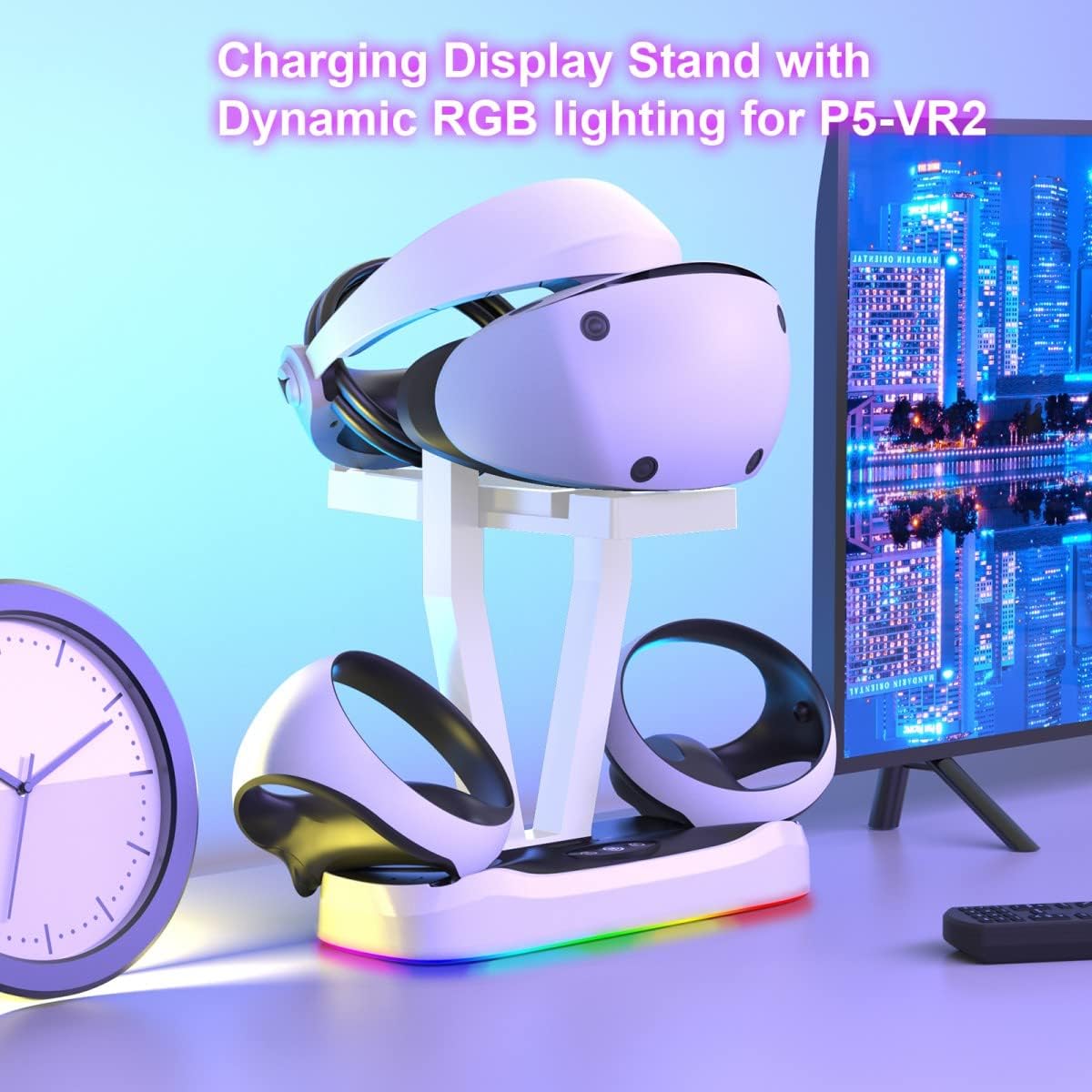 Stand and Charging Station with RGB Lights for PS VR2, Charging Station with Indicators and Headset Stand Virtual Reality PS VR2, Charger Compatible with Play*Station PS VR2