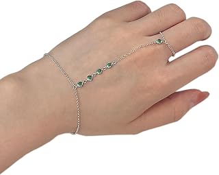 925 Sterling Silver Finger Ring Bracelet Hand Chain for Women, Slave Bracelets 7" to 9" Adjustable
