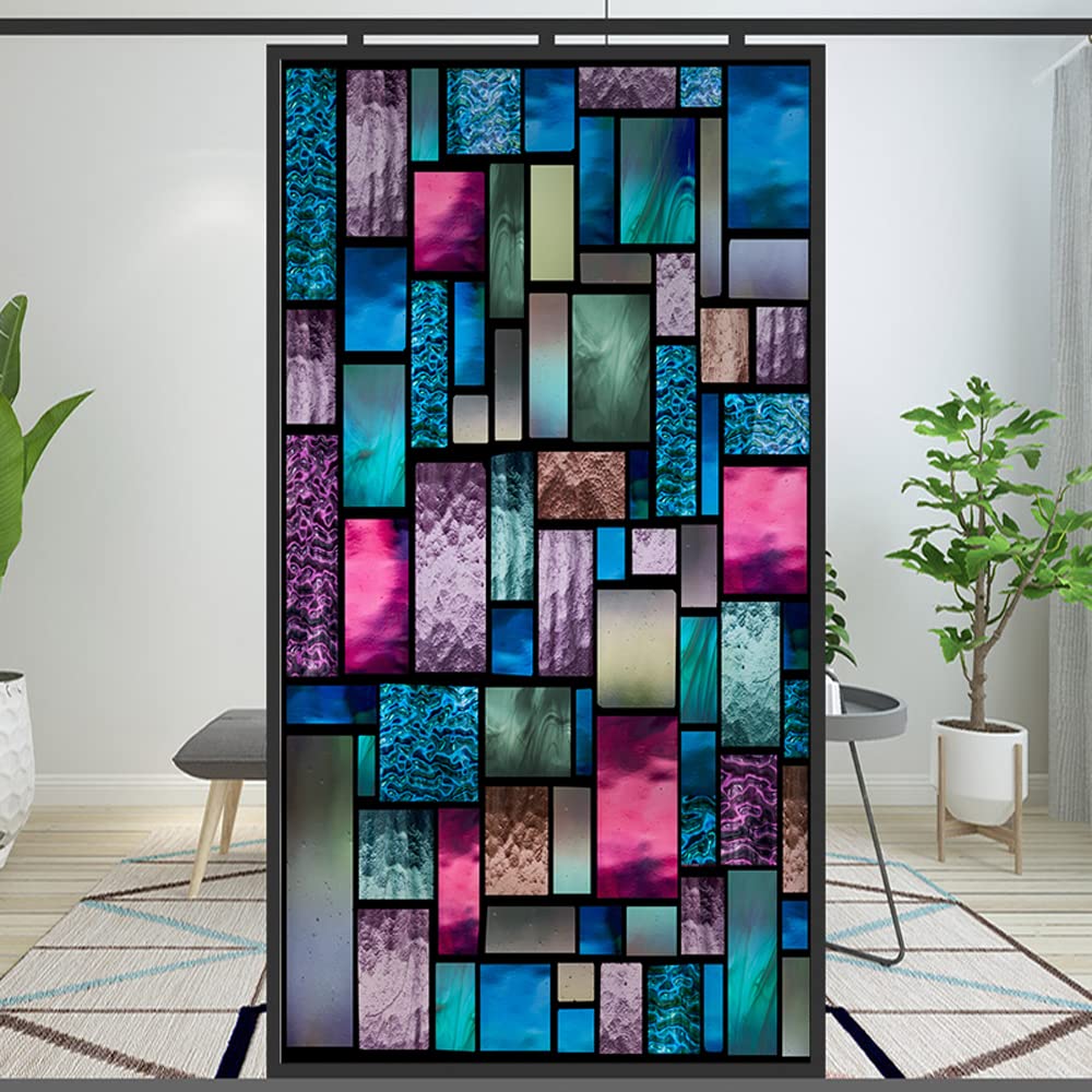 Privacy Windows Film European Church Style Stained Glass Static Cling Decorative Frosted Window Stickers (Pattern 6,15.7"x39.4"(40x100cm))