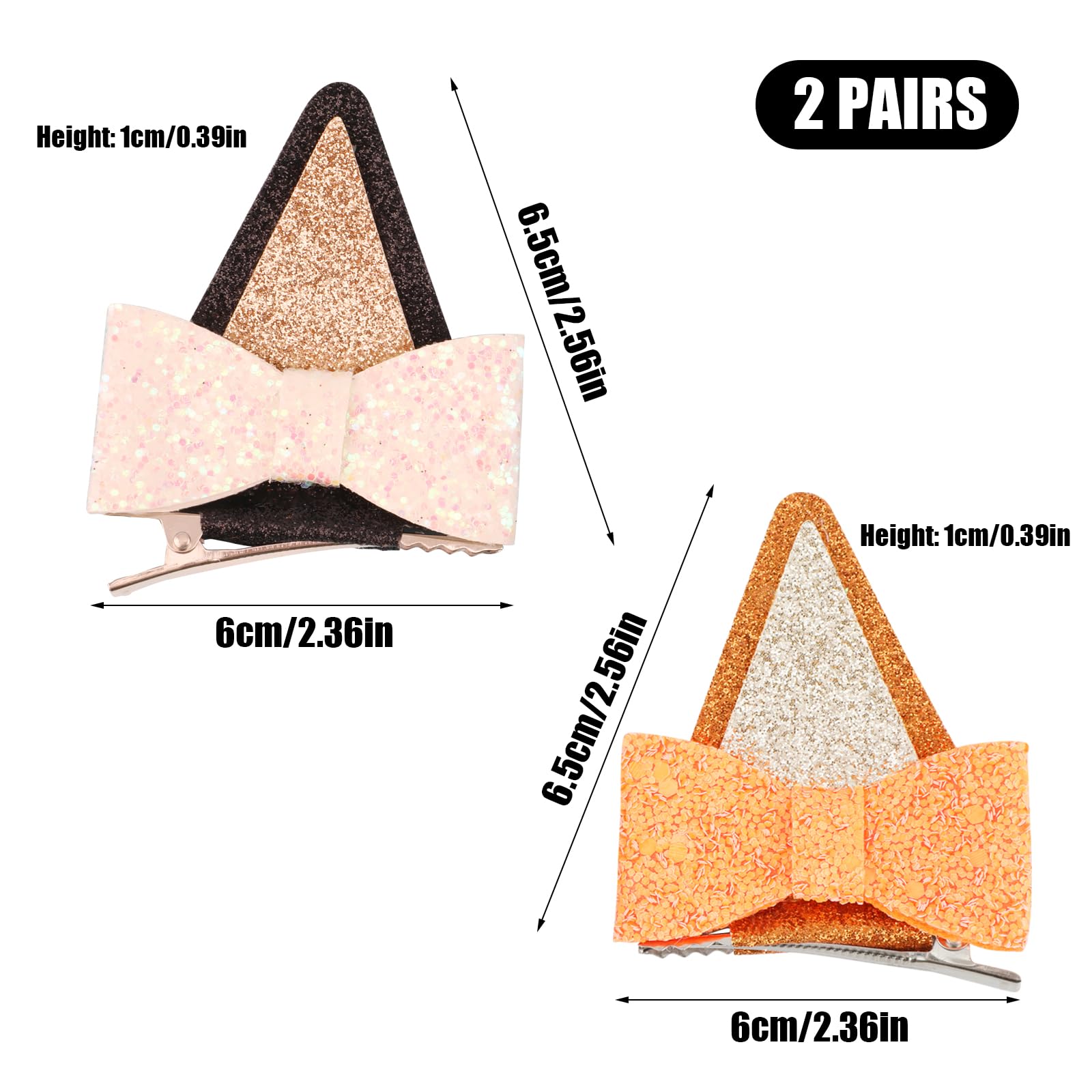 2 Pairs Dog Ears Hair Clips, Cute Glitter Dog Ears Hair Bow Clips Hair Bow Barrettes Hair Accessories for Birthday Halloween Theme Parties for Boys And Girls(Black-Pink, Orange)