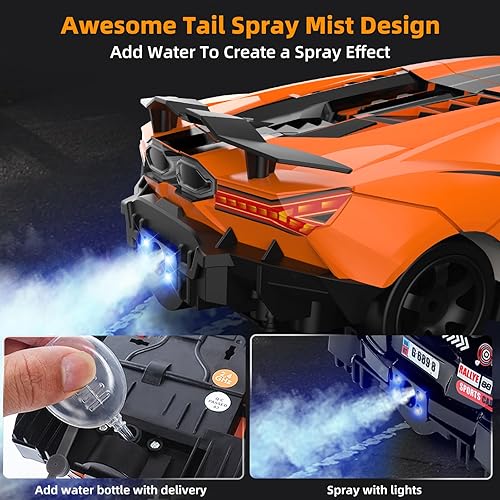 Miniatura 10 de Sakeye Coche de control remoto 116 2.4GHz 4WD RC Drift Car, recargable de 18 KMH+ de alta velocidad RC coches de carreras con aerosol, luces frías,