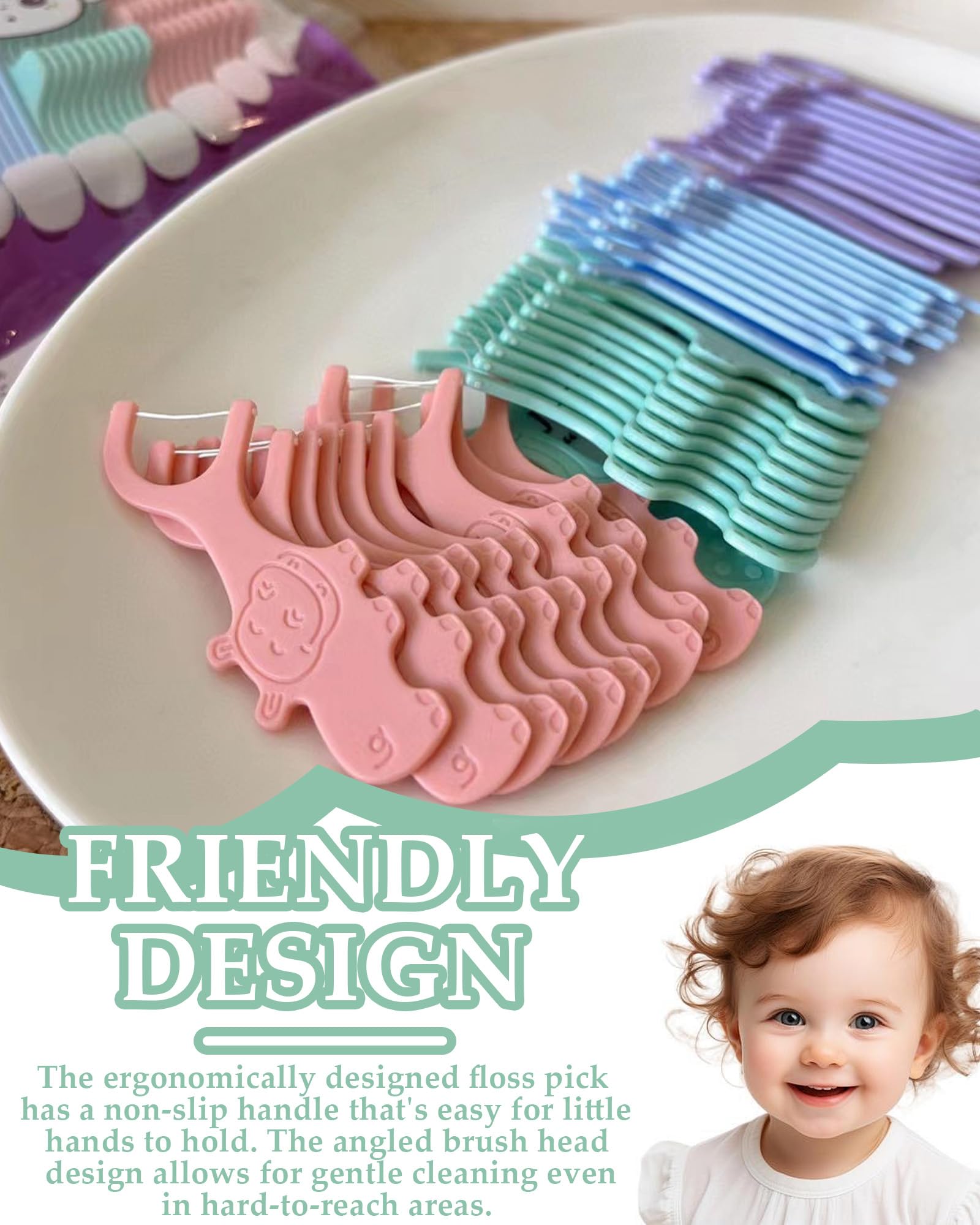 Confezione Da 80, Filo Interdentale Bambino, Resistente All'usura, Archetti Filo Interdentale, Inodore, Infrangibile, Adatto Per Spazi Stretti Tra I Denti, Con Impugnatura Adatta ai Bambini