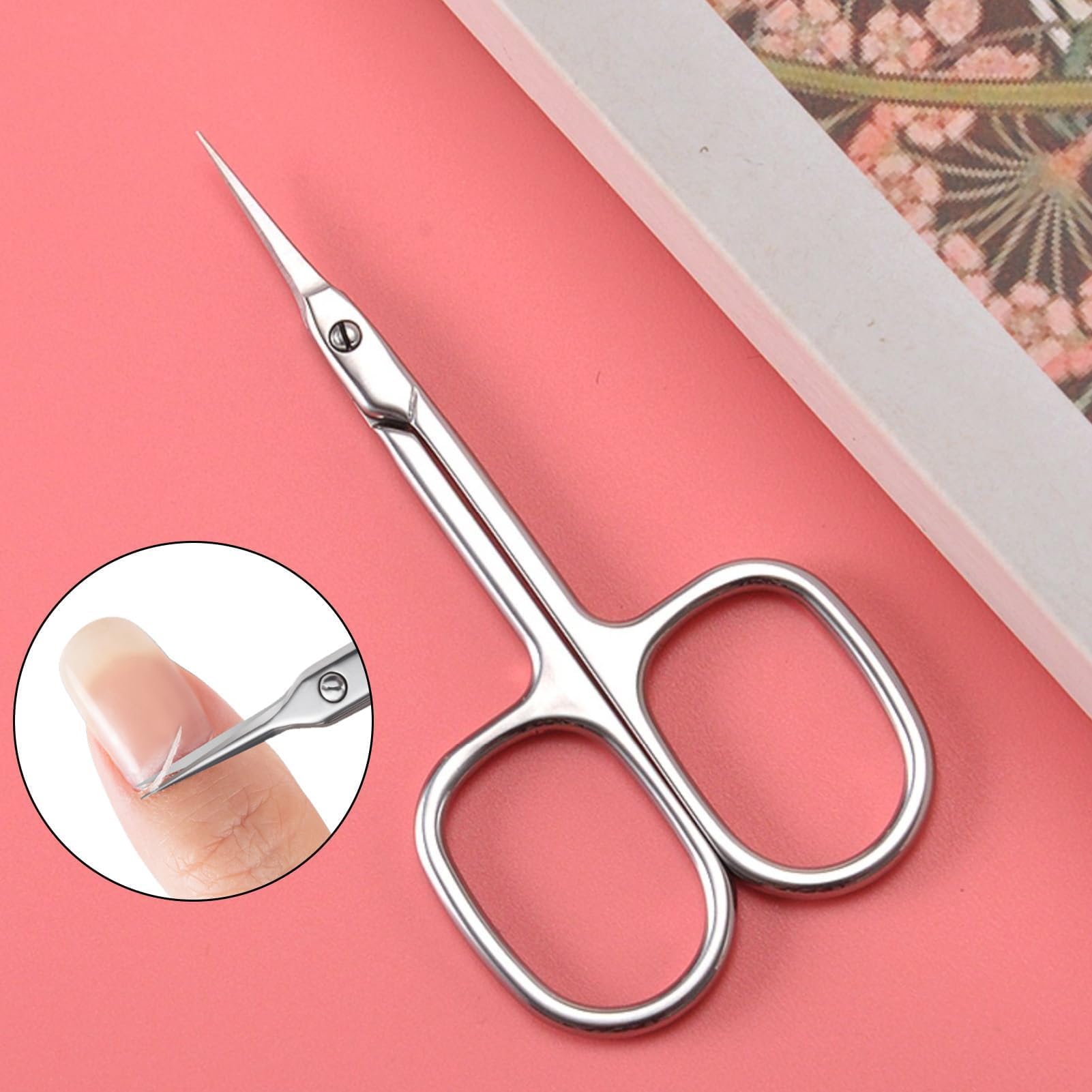 Tijeras Cuticulas Profesionales, Tijeras Cortar Uñas Belleza Curva Extra Afiladas Punta Fina Cortacuticulas Acero Inoxidable para Cejas Uñas Vello Facial Bigote Nariz Piel Muerta Pestañas Manicura