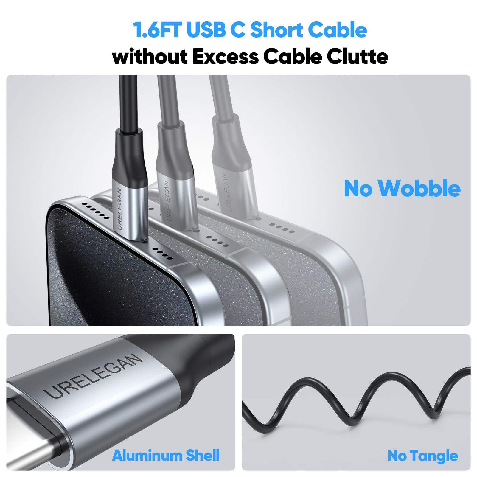 USB C Display-Kabel 8K @ 60Hz USB C auf USB C-65W PD Laden, USB 3.1 Gen 2-10Gbps Typ C Datenübertragung, 0,5 m, 2er-Pack USBC kurzes Kabel für iPhone 16/15/iPad/CarPlay/Drohnen/SSD/tragbarer