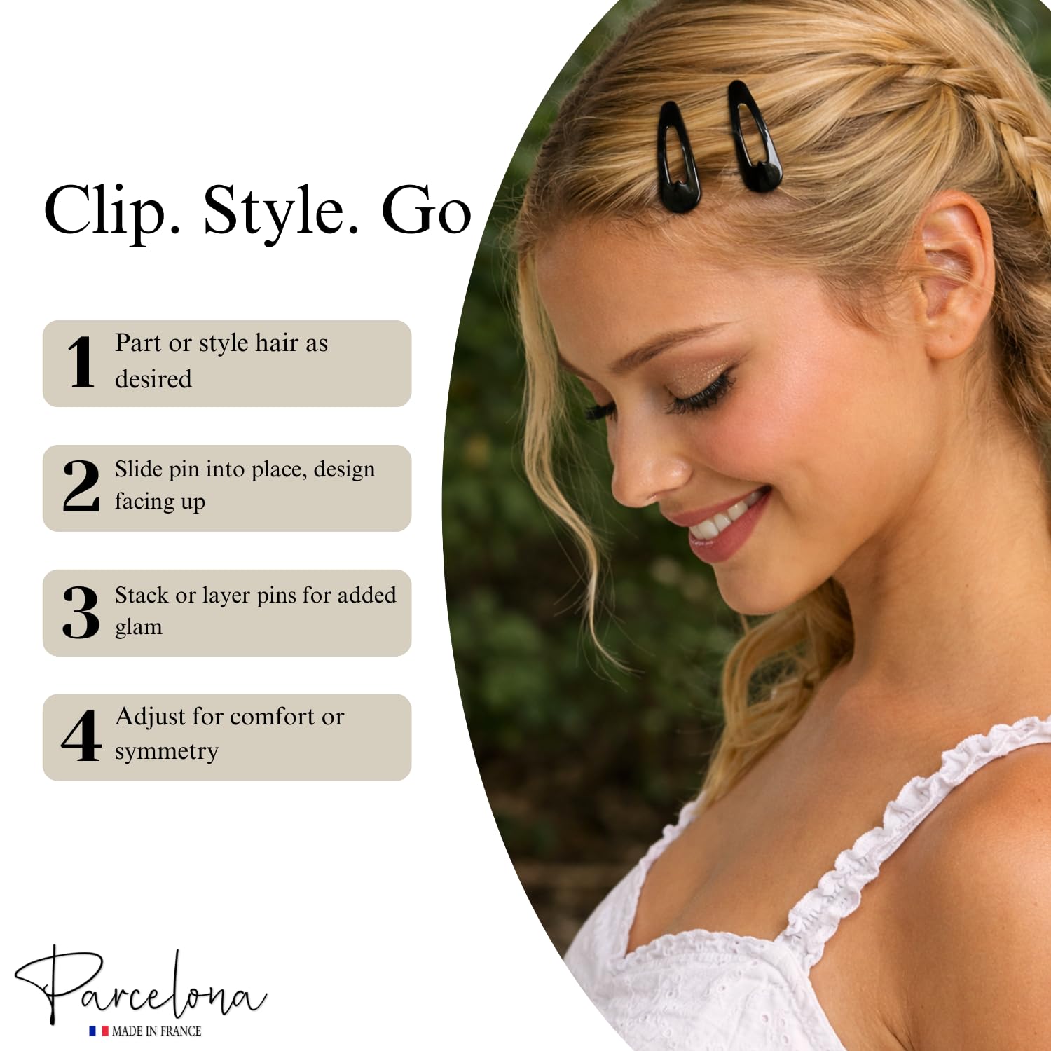 Parcelona French Mini Set of 4 Small Celluloid Acetate, Clic Clac, Snap Hair Clips, No Slip, Fashion Styling Women Hair Accessories, Girls Snap Hair Barrette, Made in France (Black)