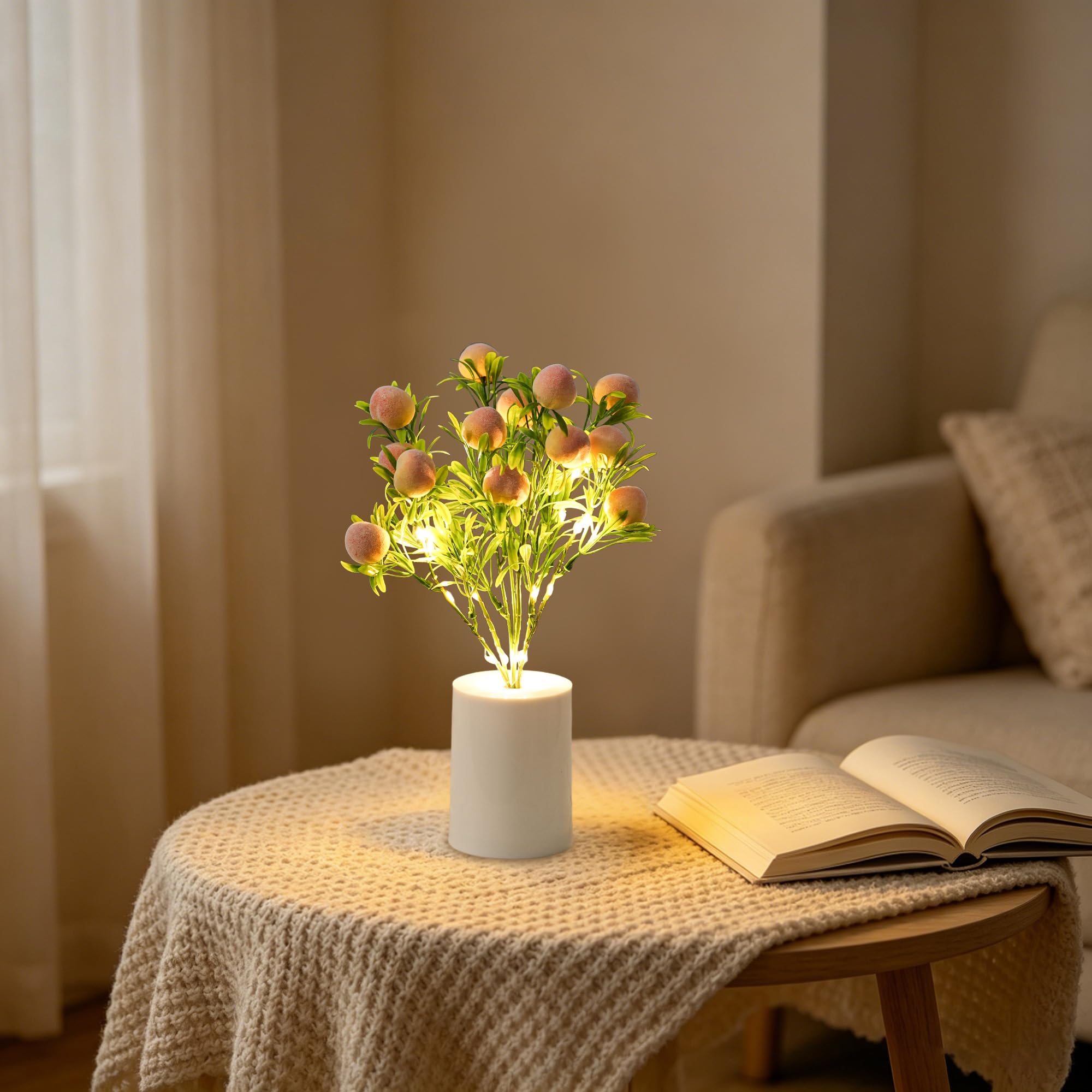 Artificial Peach Tree Lamp, Home Cafe Decor Light Birthday Gifts for Women