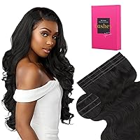 Vista 82 de Lashey Extensiones de Cabello Humano con Cinta Adhesiva Negro Natural 100% Remy Cabello Humano Liso Extensiones de Cabello con Cinta Largas de 24
