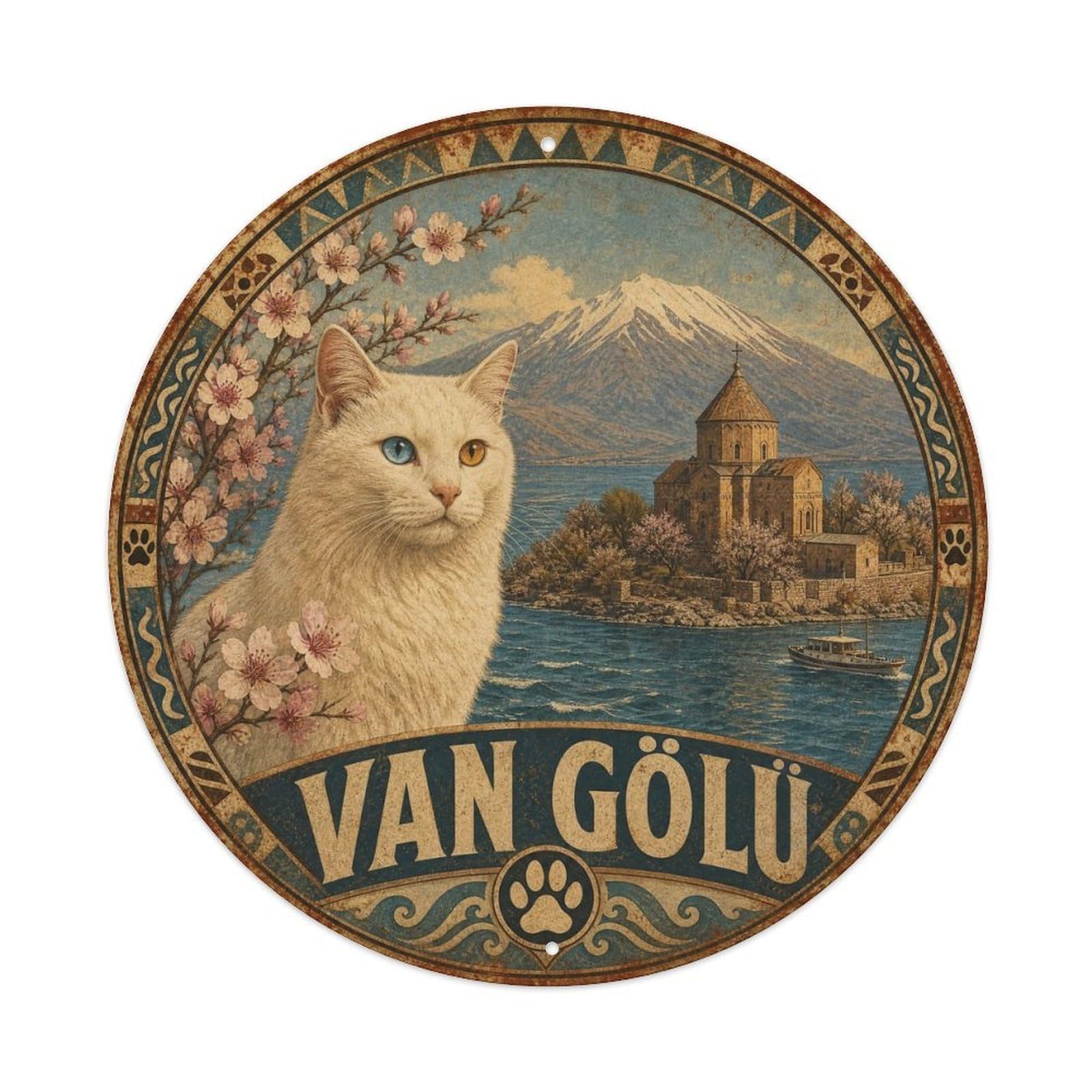 Van Cat Lake Turkey Animal Heritage Aged Vintage Metal Tin Sign
