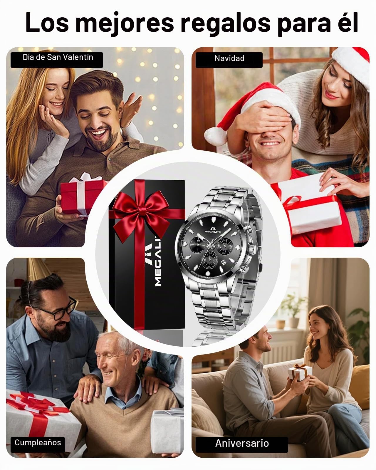 MEGALITH Reloj de Pulsera Elegante Hombre: Cronógrafo Impermeable Analogico Reloj con Fecha Luminosa - Regalo Aniversario Cumpleaños para Formal Negocios Hombre