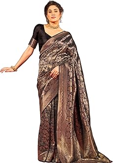 SWORNOF Women's kanjivaram banarasi silk saree for festival Wedding silk with rich pallu Design sarees for women with Unstitched blouse piece