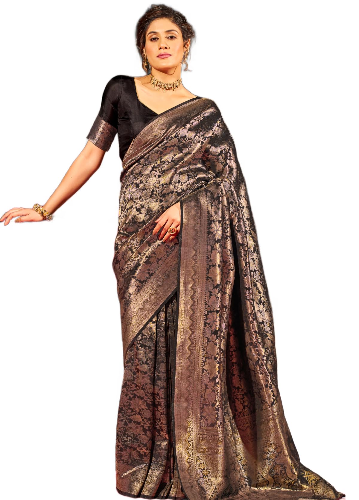 SWORNOF Women's kanjivaram banarasi silk saree for festival Wedding silk with rich pallu Design sarees for women with Unstitched blouse piece