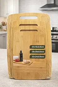 Kit De Tábuas De Corte Em Bambu 3 Unidades Com Alça Vazada Resistente Antibacteriana Para Cozinha Churrasco E Servir Alimentos
