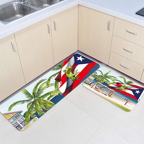 Miniatura 3 de Juego de 2 alfombras de cocina de Puerto Rico, con bandera de Puerto Rico, antideslizante, cómodo, de pie, tapete de entrada, absorbente de agua,