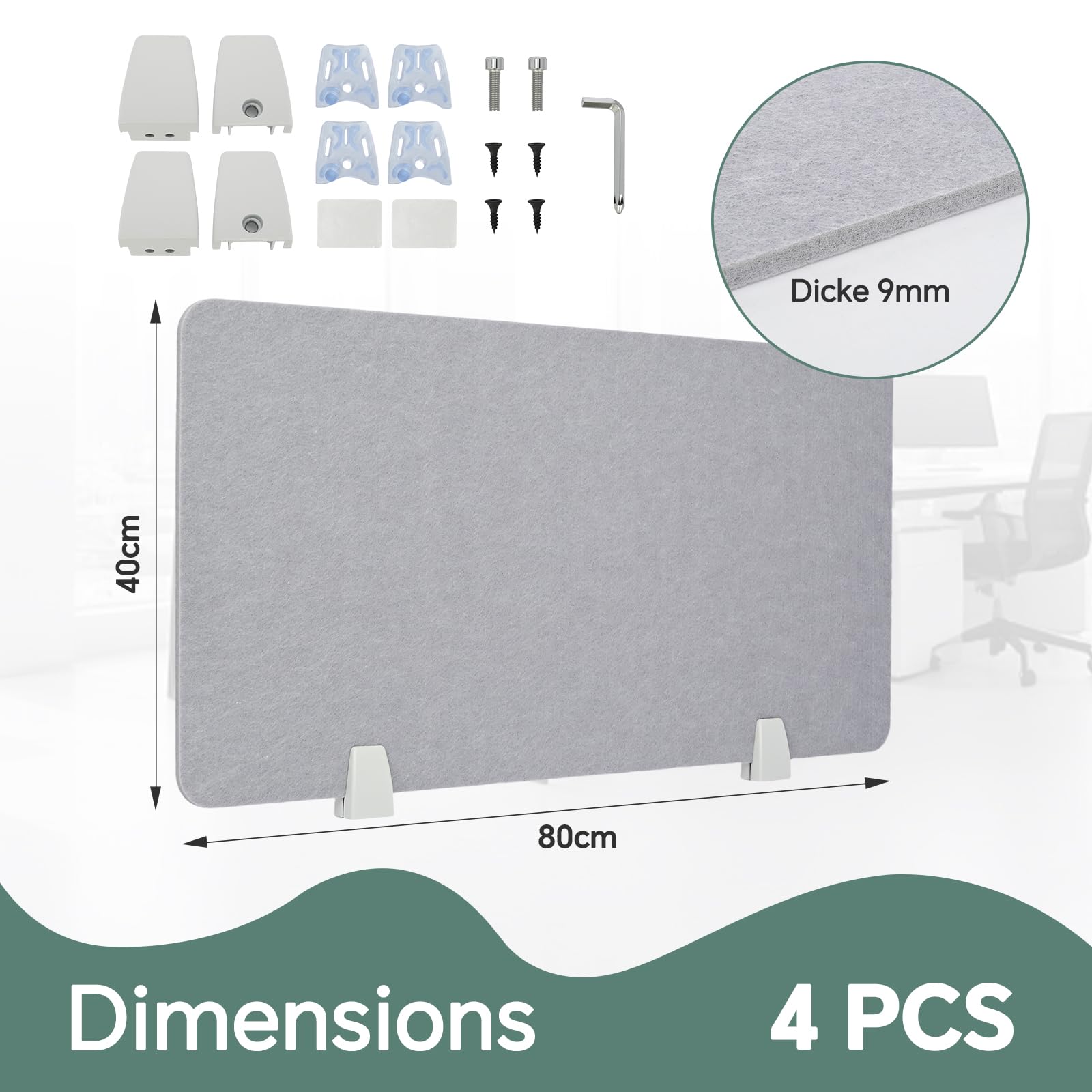 4 Piezas de protección Visual para Escritorio, 40 * 80 cm, Divisor de Escritorio Recortable, Mesa de Fieltro, para mesas de Oficina y de Trabajo, 9 mm de Grosor, Gris