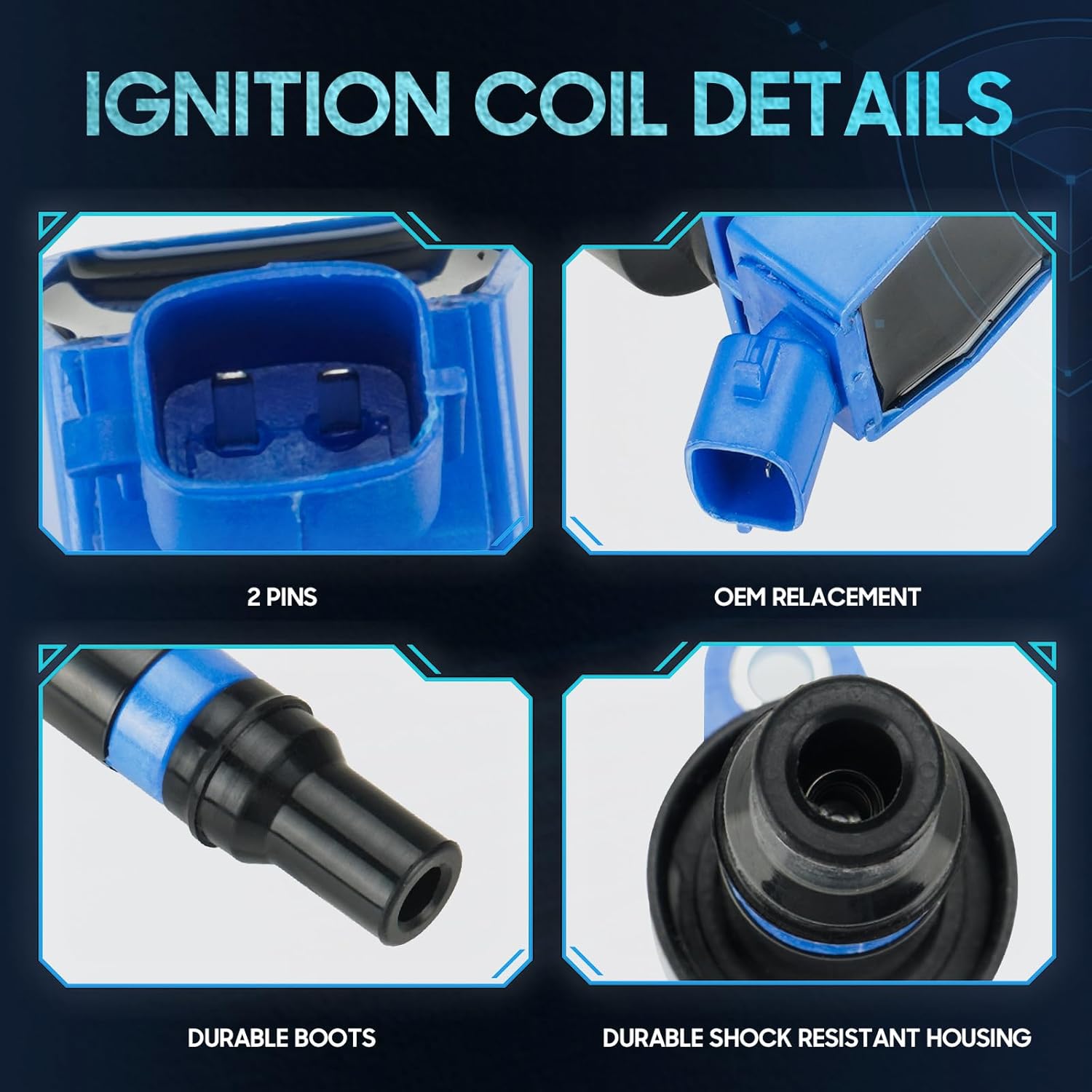 Set of 4 Ignition Coil Pack Compatible with Hyundai Accent Veloster Kia Rio Soul L4 1.6L 2012 2013 2014 2015 2016 2017 2018 2019, Replaces UF652 C1803, Blue