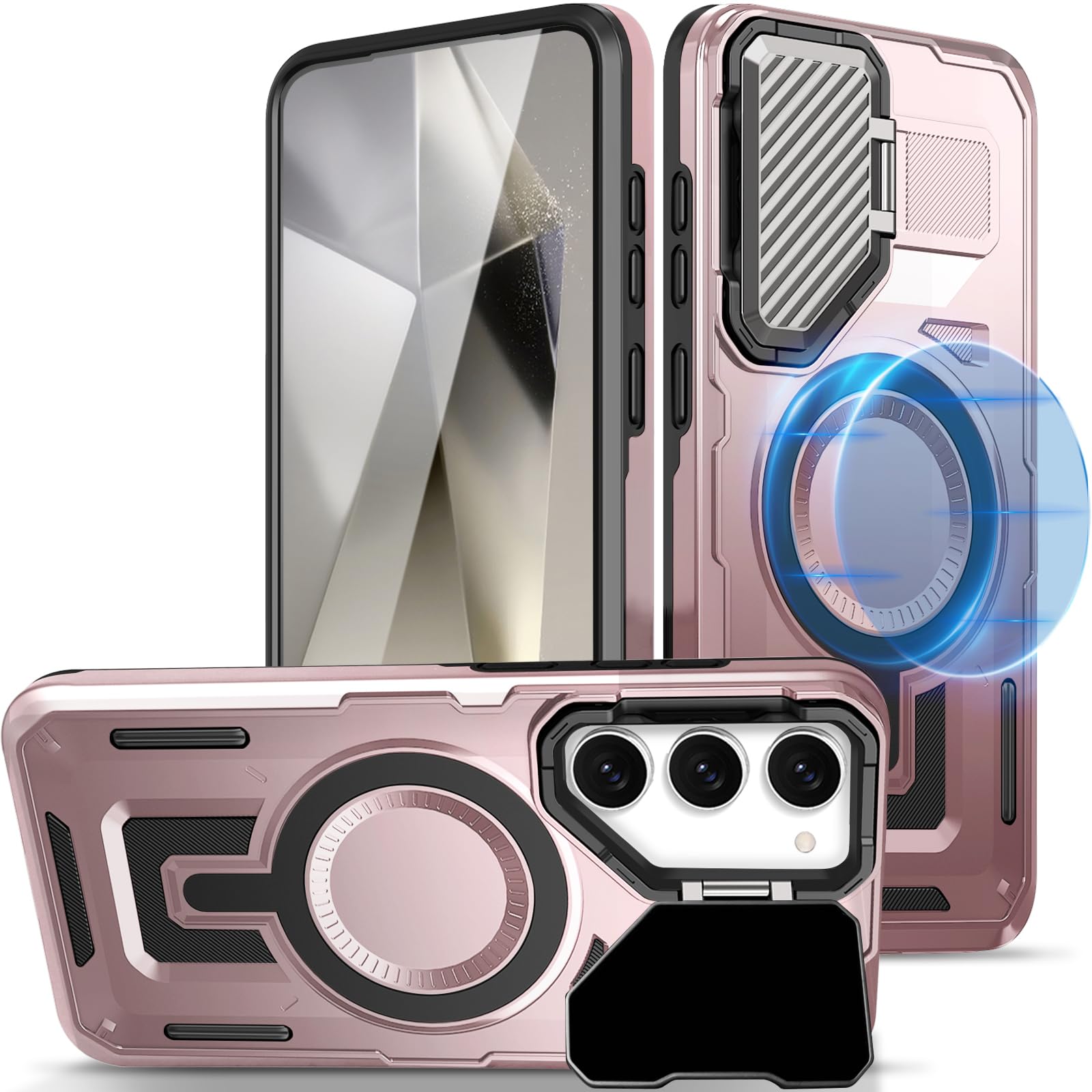 EMMPITU for Samsung Galaxy S23+ Plus Case, Built-in Camera Cover with Kickstand, Compatible with Magsafe, Shockproof Rugged Hard Back & TPU Edge