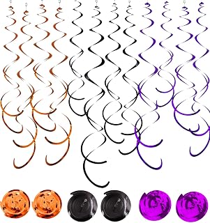 30Pc Halloween Party Party Swirl Decorations Foil Swirl Hanging Decoration Plastic Streamer for Ceiling 22 in (Black Purple and Orange)