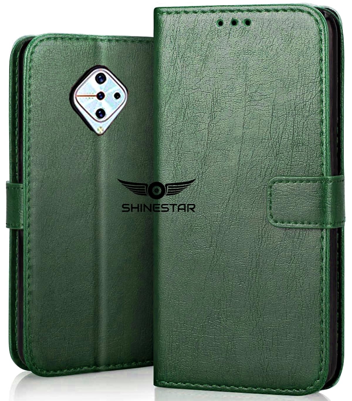 SHINESTAR Vivo S1 Pro Flip Back Cover | PU Leather Flip Cover Wallet Case with TPU Silicone Case Back Cover for Vivo S1 Pro (Unique Green) (B0D47X1KKH) Amazon Price History, Amazon Price Tracker