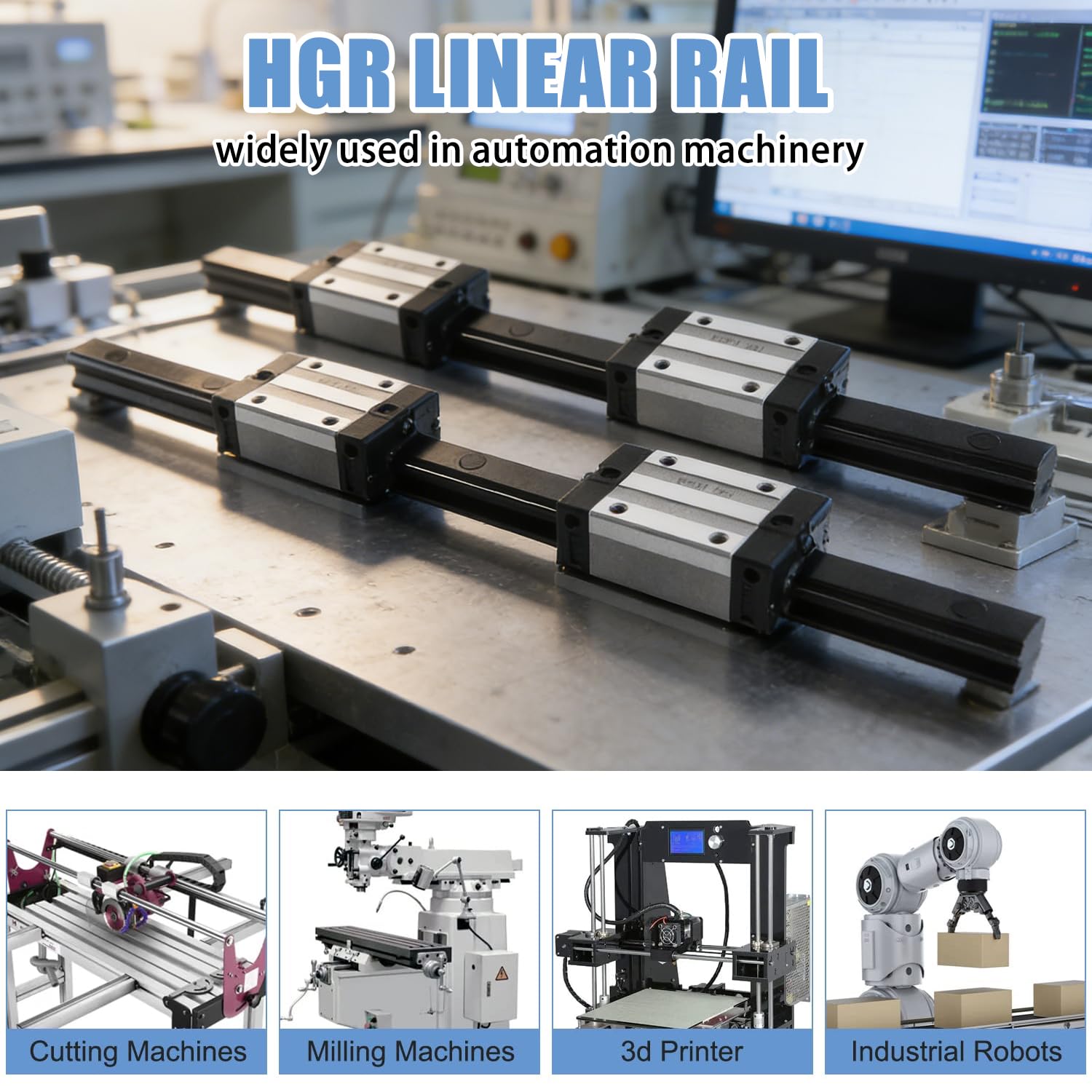CNCMANS Linearführung HGR15 300mm - Inklusive 2x HGR15 Linearschiene 300 mm, 4x HGH15CA Gleitblock & 4x Begrenzungsblock für 3D Drucker CNC Maschine, Schwarz