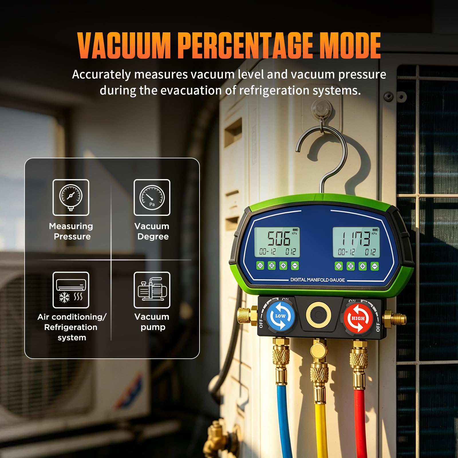 Digital Manifold Manometer, L302 Kältemittelanzeige HVAC -Verteilermessgerät für R32 R134a R410a 90 usw, Intelligenter Verteiler Mechnical Manifold Terminator