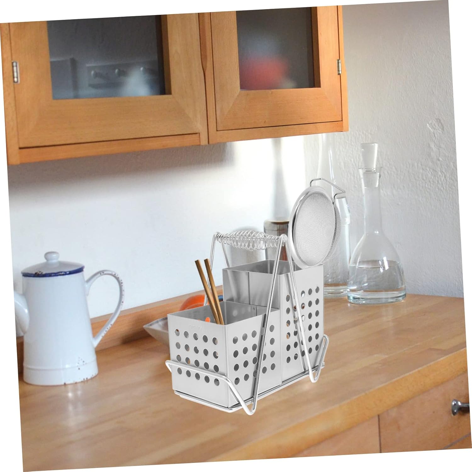 OUNONA 1Set Stainless Steel Chopsticks Holder Wall Mounted Draining Container for Kitchen Utensils Storage for Chopsticks Spoons Knives and Forks