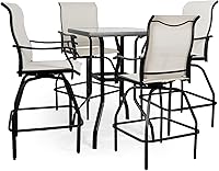 Vista 14 de LEVELEVE Juego de 2 taburetes de bar giratorios para patio, muebles de textileno para exteriores, estabilidad para todo tipo de clima (2, tela beige)