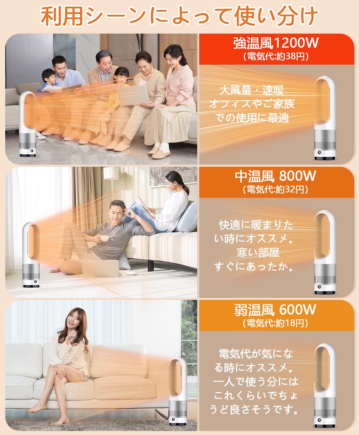 Amazon.co.jp: セラミックヒーター【冷暖両用 3暖風/8冷風切替 節電