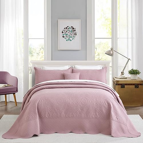 HZ & HY Colcha extragrande de tamaño King 138x122 pulgadas extra ancha, juego de colcha cubrecama ultrasónico, edredón ligero y fino reversible, 5