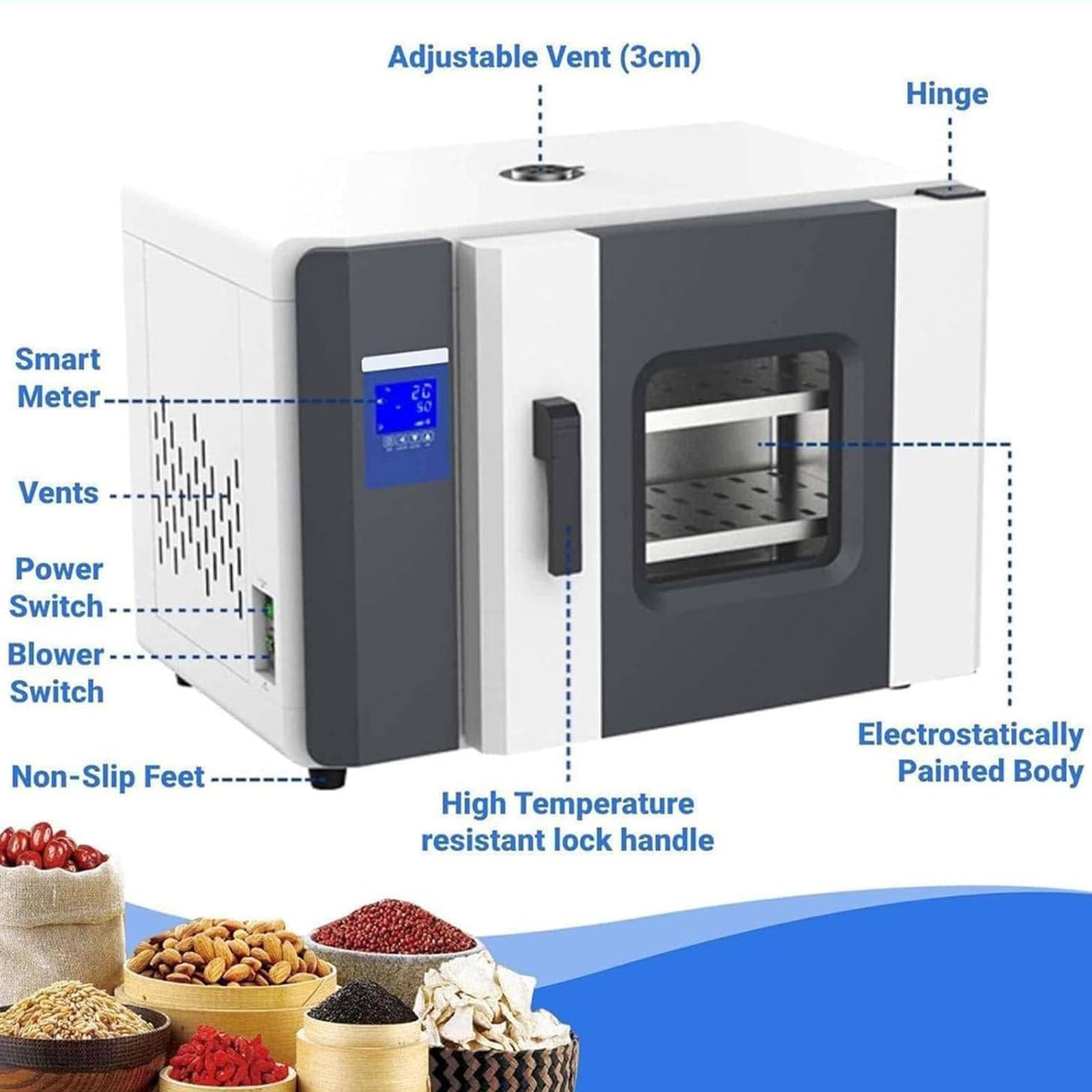 Horno De Secado Al Vacío,Horno Secado Por Convección Aire Forzado Digital,Horno Incubador Termostático Laboratorio 50~300℃,Para Granos,Investigación Científica,15.6L