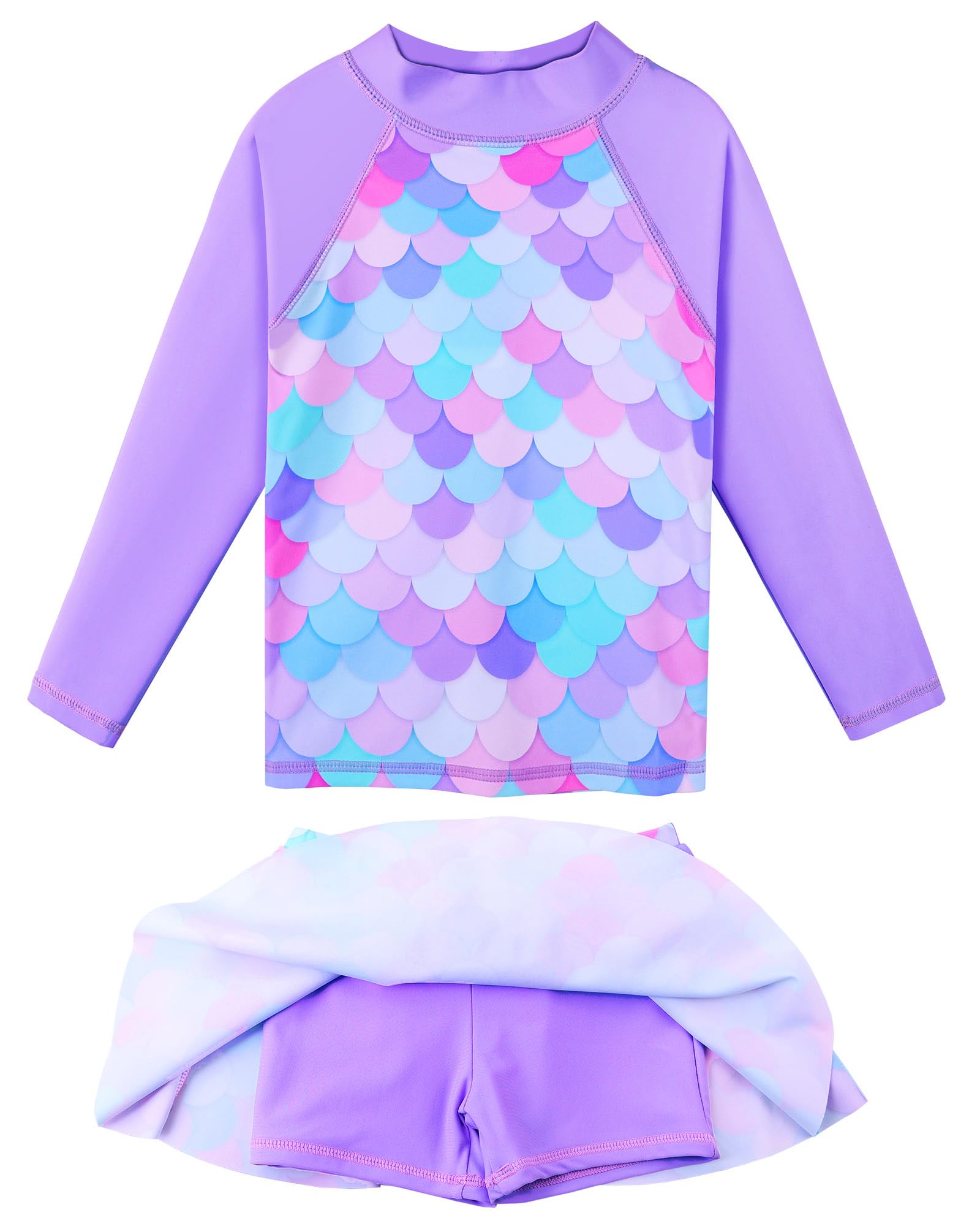 BAOHULU Girls Two-Piece Swimsuits Long Sleeve Rash Guard Bathing Suit 2-14Y