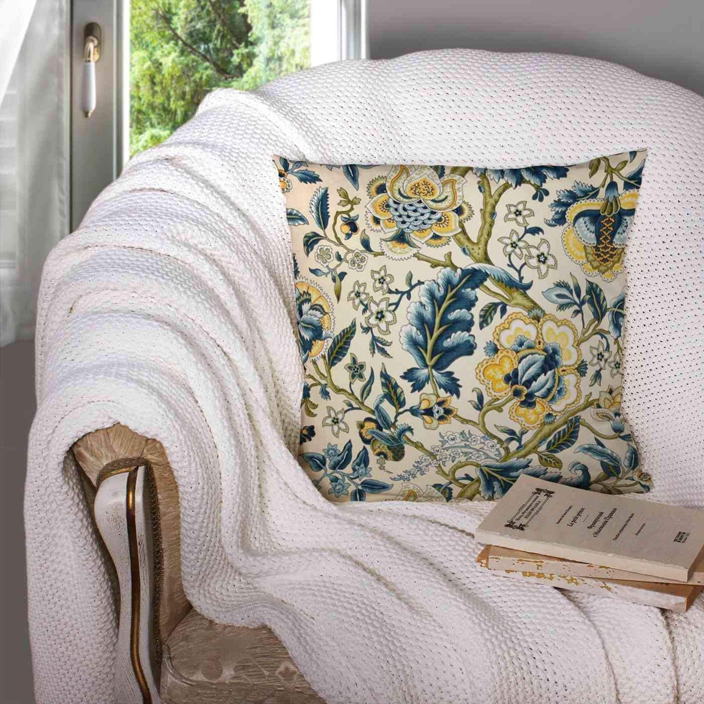 Good, Zippered Pillowcases 20X20Inch Throw Pillow Covers Floral Jacquard Print Blue Yellow hues for Home Sofa Bedding image 4