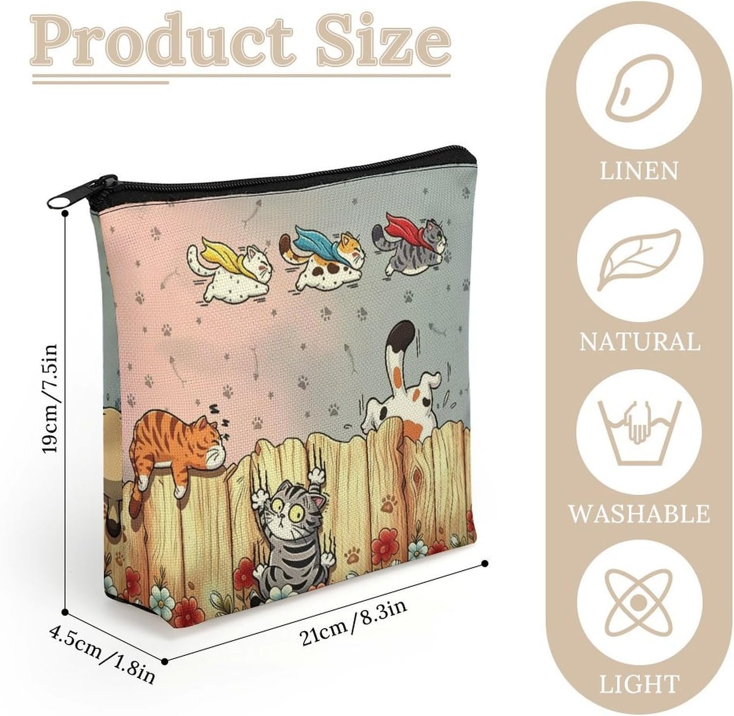 Funny Cats On Fence Makeup Bag Cosmetic Pouch Toiletry Bag image 2