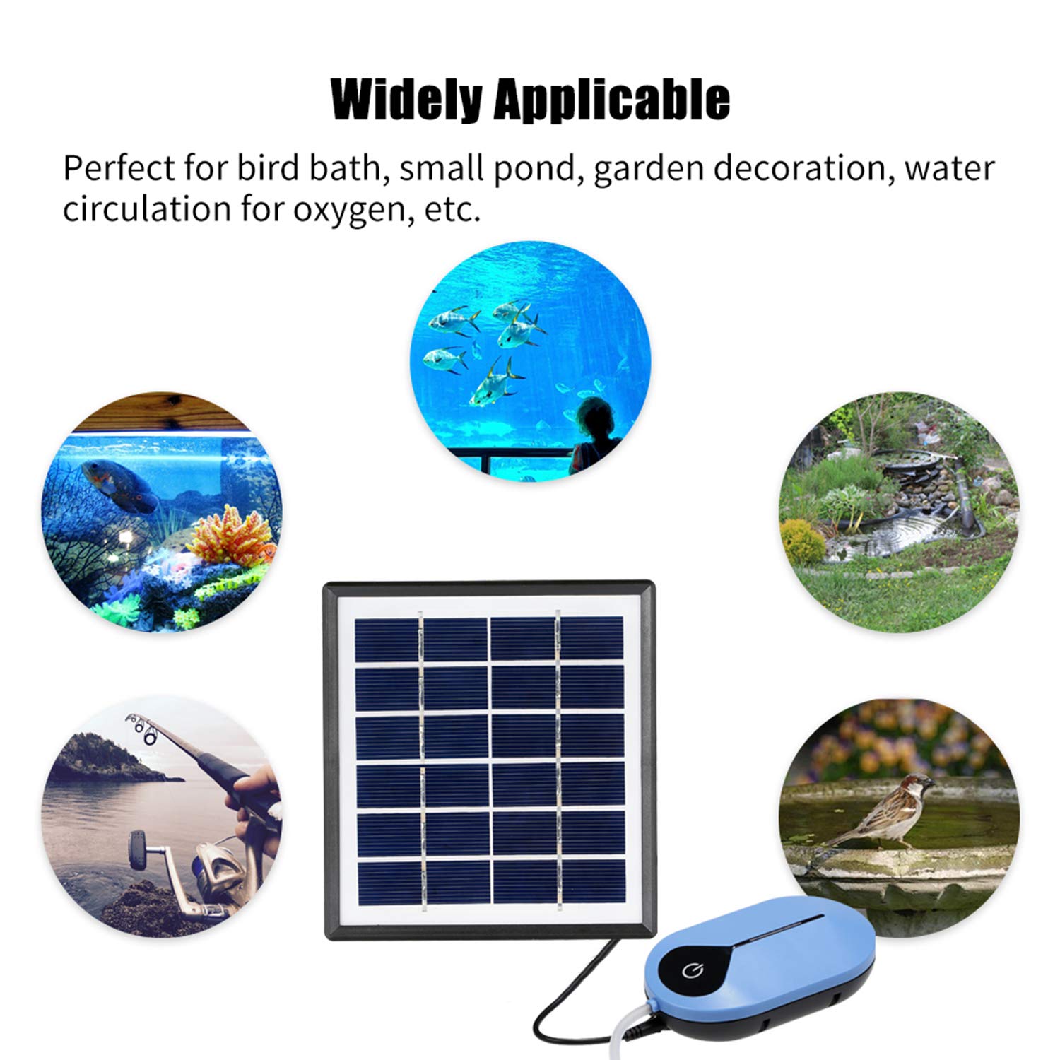 Andoer Bomba de oxígeno Solar, 1.5W 3600mAH Bomba Solar para Estanque, Aireador de Estanque Solar para Jardín Piscina Al Aire Libre Estanque Pecera