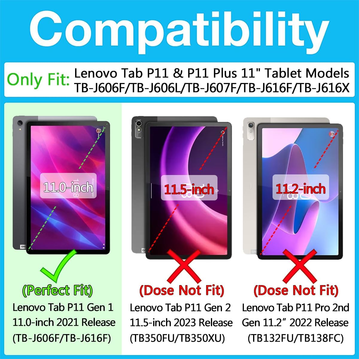 Tablet Case for Lenovo Tab P11 & P11 Plus 11" 2021 Models TB-J606F/TB-J606L/TB-J607F/TB-J616F/TB-J616X 360 Rotating Kickstand and Hand Shoulder Strap Rugged Protective Cover, Black