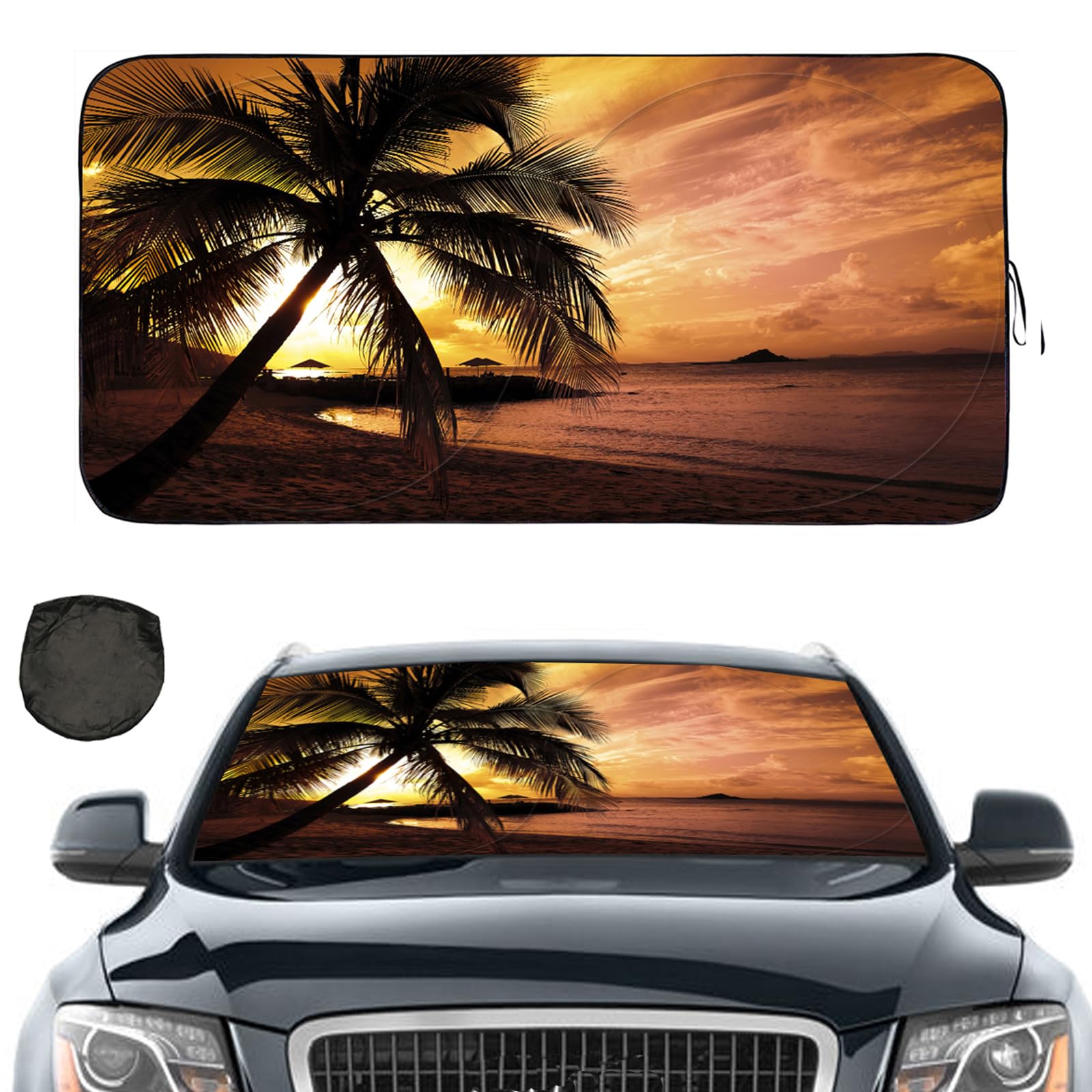 Gven Windshield Sun Shade, Car Front Window Shades Cute Sunshade Windshield Cover Sun Visor Shield Block Automotive Interior Protector Blocks UV Rays for Car Pickup Truck SUV (Sunset Yellow,S)