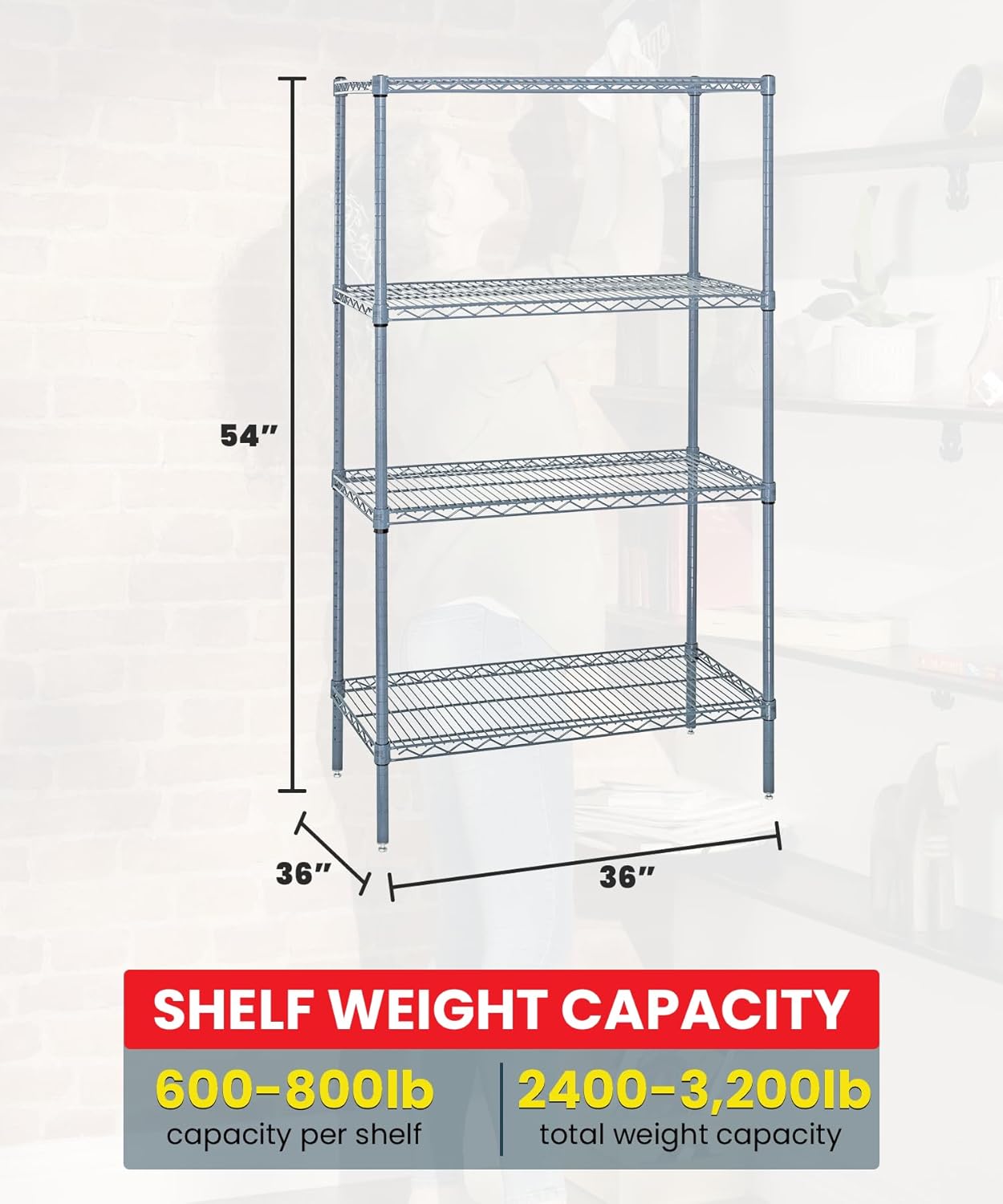 Quantum Storage Systems WR54-3636GY Wire Shelving 4 Shelf Wire Starter Units, 36" x 36" x 54", Gray Epoxy