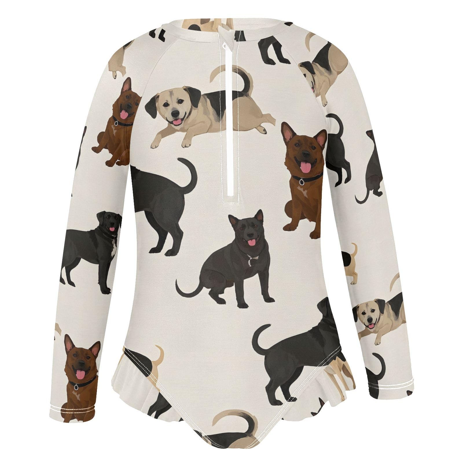 ALAZA Swimsuit for Girls Long Sleeve Rashguard Bathing Suit Many Dogs Quick Dry 4T