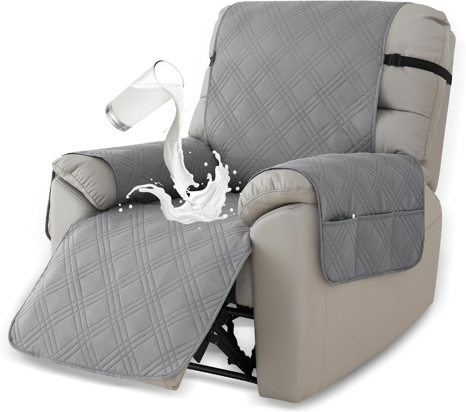 Deisy Dee Waterproof Recliner Chair Covers with Storage Pocket - Extend Sofa Life, Comfortable & Washable, Available in 10 Colors (Light Grey, 24.8 ")