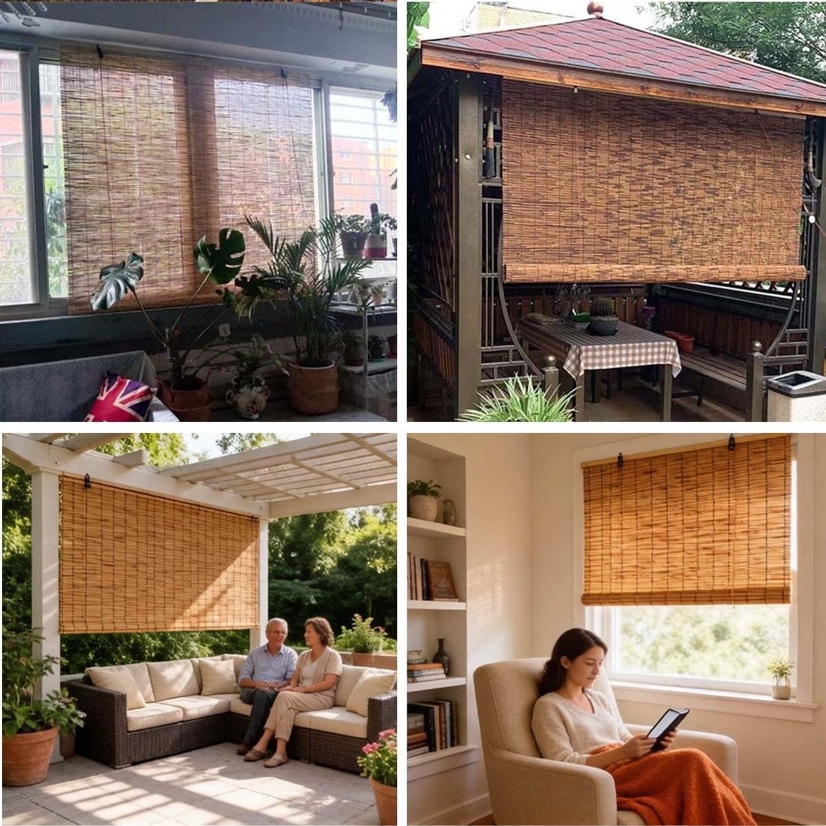 Store Enrouleur Bambou Terrasse 80x120 120x160 150x180 160x280cm Rideau de Roseau Jardin Protection Solaire Store Occultant Enrouleur pour Fenêtre et Porte(Natural Black Line,90W x 220H cm)