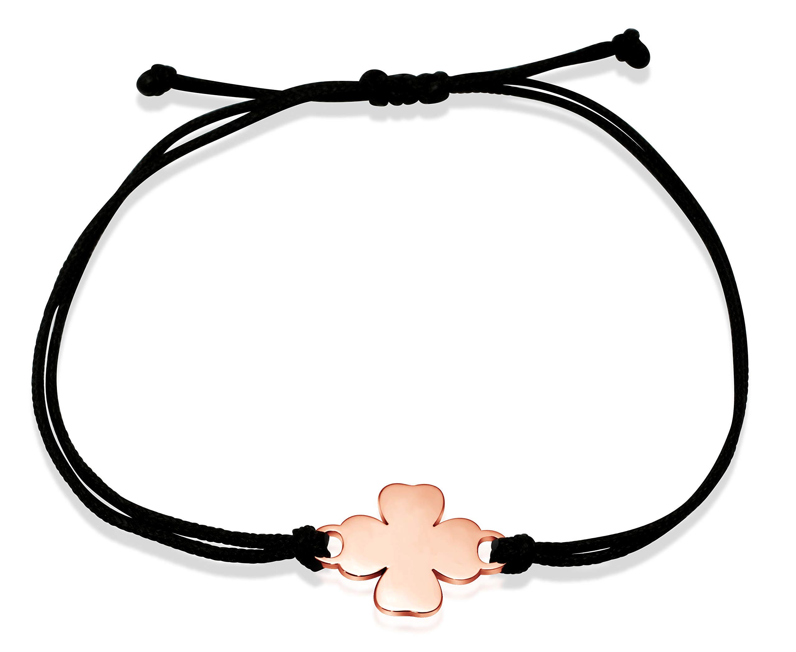 NuoliClover Leaf Bracelet Women's Jewellery (Adjustable up to 20 cm) Clover Leaf Lucky Charm for Women and Girls, Made of Black Fabric with Stainless Steel Pendant 20 centimeters Rose-Gold