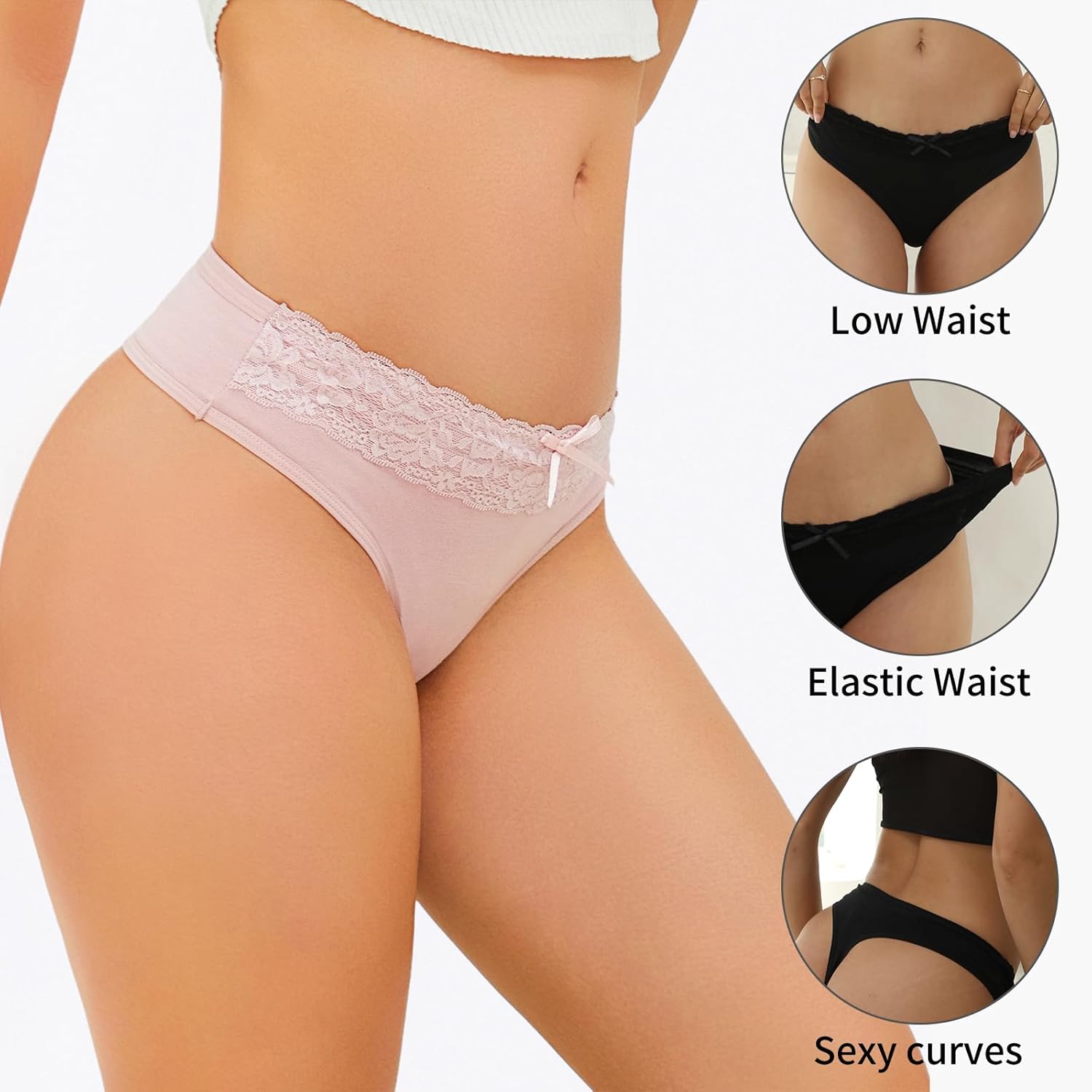 Cotton Lace Thong For Women No Show T Back Low Waist Underwear Ladies Seamless Panties Soft Tanga 5-Pack - Image 5